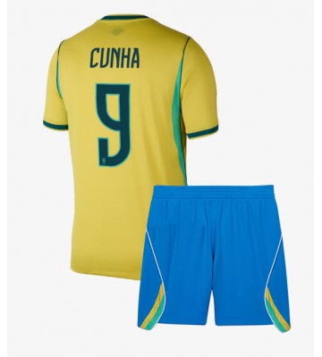 Brasilien Matheus Cunha #9 Replika Hemmatröja Barn VM 2026 Kortärmad (+ Korta byxor)